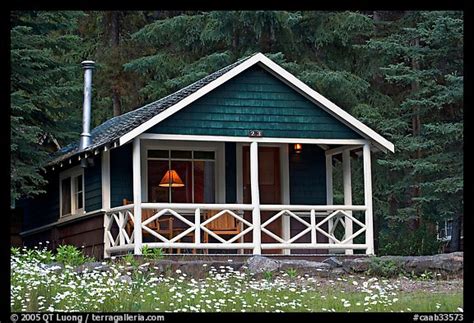 Picture Photo Cabin In Forest With Interior Lights Banff National