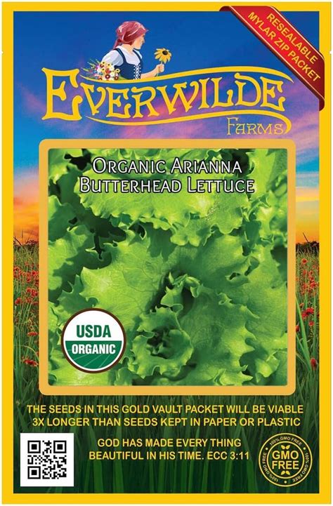 Everwilde Farms 500 Organic Arianna Butterhead Lettuce Seeds Gold Vault Packet