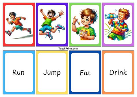 verbs flashcard set   print teach prints