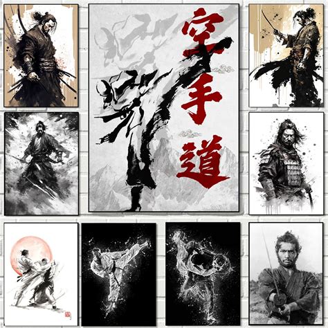 P Steres De Parede Em Lona Preto E Branco Samurai Japon S Arte Marcial