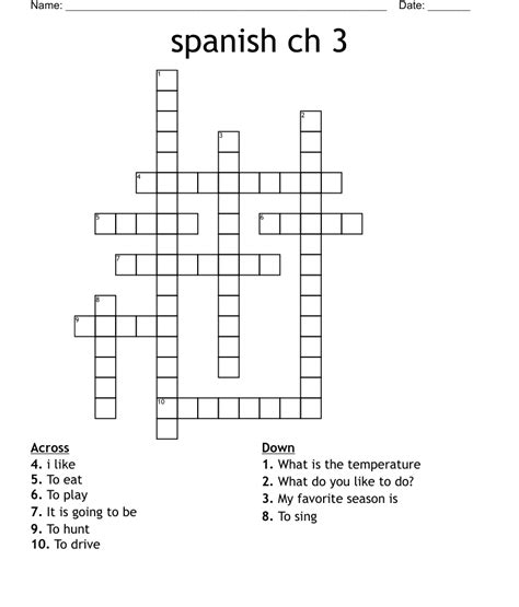 Spanish Ch 3 Crossword WordMint