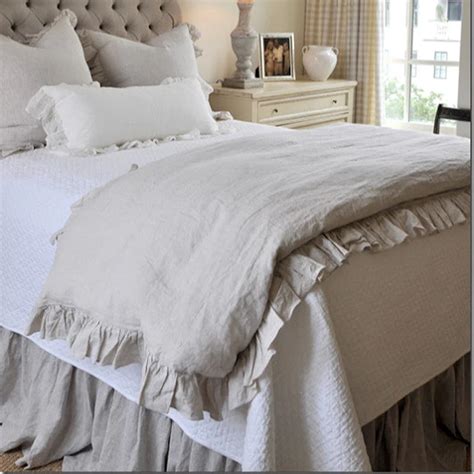 2016 French Ruffled Washed Linen Duvet Cover King Size Flax Linen