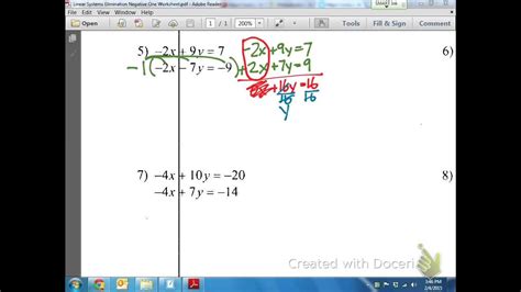 Common Core Math Solving Linear Systems Elimination Multiplication