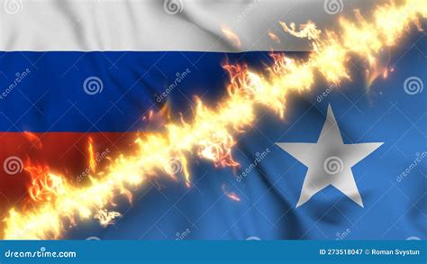 Ilustración De Una Bandera Ondulante De Rusia Y Somalia Separada Por