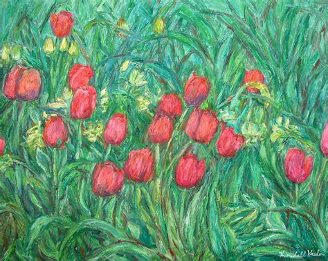 Mostly Tulips Art 16x20 Impressionist Flower Oil Painting By