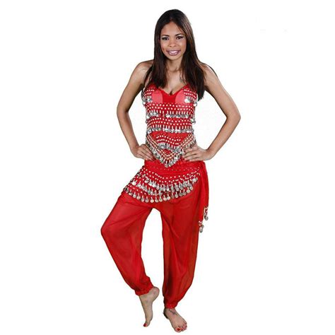 Belly Dance Harem Pants Halter Top And Hip Scarf Costume Set The