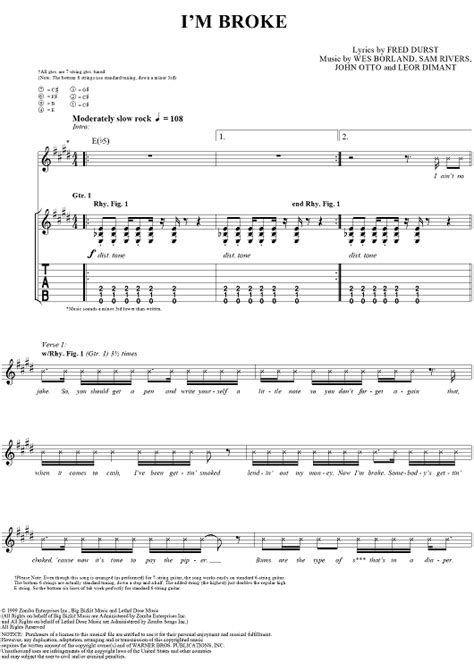 Im Broke Sheet Music By Limp Bizkit For Guitar Tab Vocal Sheet