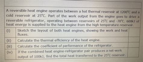 Solved A Reversible Heat Engine Operates Between A Hot Chegg