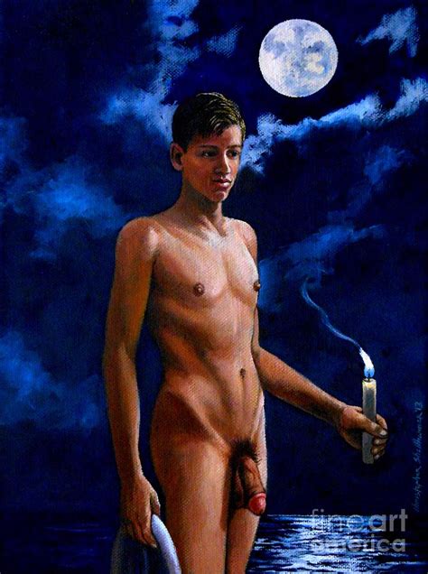 Naked Male Bather Holds The Candle In The Night Painting By Christopher Shellhammer Fine Art