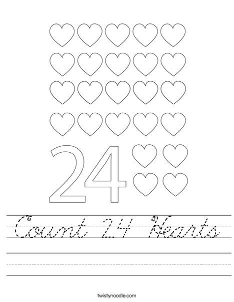 Count 24 Hearts Worksheet Cursive Twisty Noodle