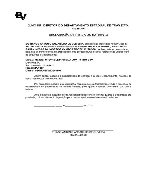 Declaração Perda Dut 16 Pdf