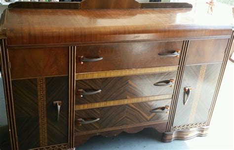 Antique 1930s Art Deco Waterfall Buffet Server Dresser Original Finish