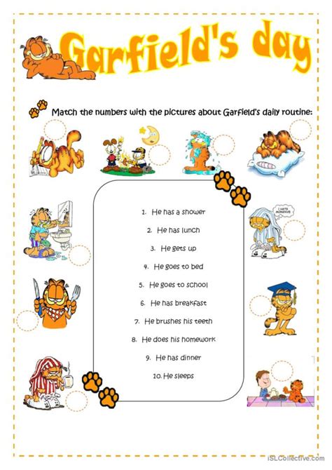 Garfield S Daily Routine English ESL Worksheets Pdf Doc