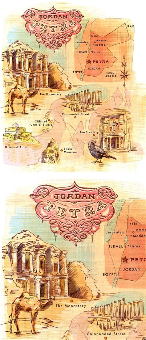 Petra jordan, Illustrated map, Jordan travel