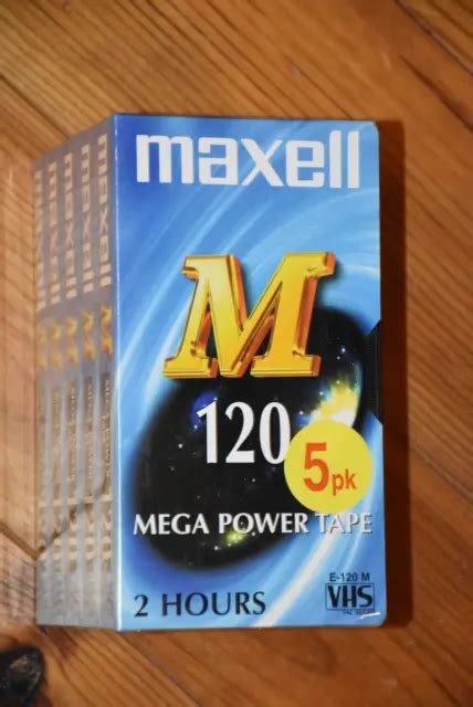 LOT 5 CASSETTES K7 VHS Vierge MAXELL M 120 Mega Power Tape Neuves