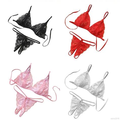 Women Lace Strappy Push Up Bra Set Erotic Lingerie Porno Femme Wire Free Underwear Bralette Set