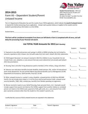 Fillable Online Form V6 Dependent Untaxed Income 2014 15 PDF Fax