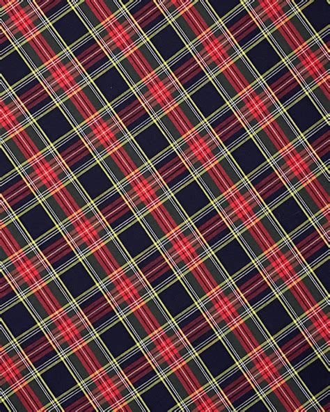 Modern Black Stewart Tartan Fabric Black Green Yellow Red Cotton Plaid