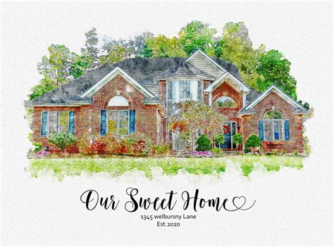 Watercolor Home Painting Custom House Portrait Watercolor Art