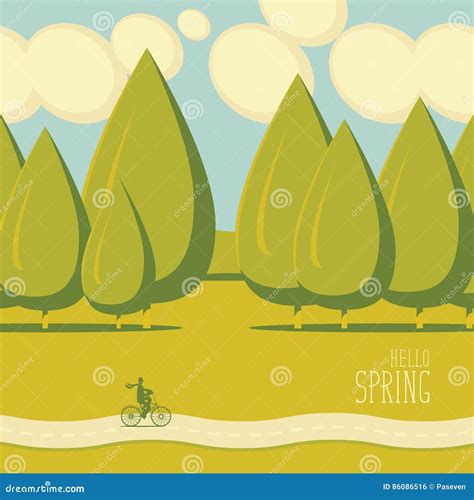 Spring Landscape With Trees Stock Vector Illustration Of Midday Park