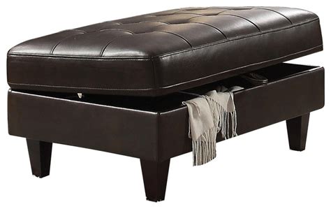 Faux Leather Upholstered Storage Ottoman With Button Tufted Detailing