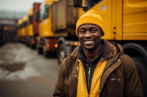 Premium Ai Image Portrait Of Smiling Delivery Man Standing In Front