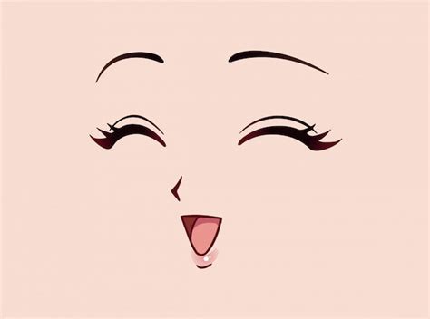 Premium Vector | Happy anime face. manga style closed eyes, little nose and kawaii mouth. hand ...