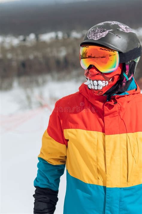 Close Up Photo Of A Man With Ugly Mask With Teeth Posing To The Camera