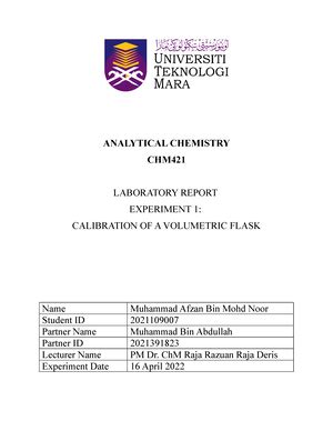 Experiment 2 Jotter FACULTY OF APPLIED SCIENCE CHM 432 FUNDAMENTAL OF