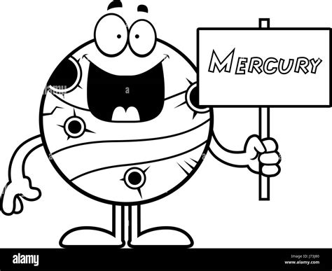 A Cartoon Illustration Of The Planet Mercury Holding A Sign Stock