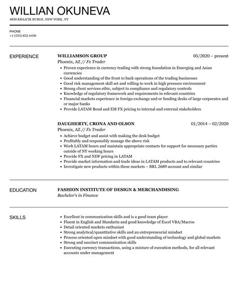 Fx Trader Resume Samples Velvet Jobs