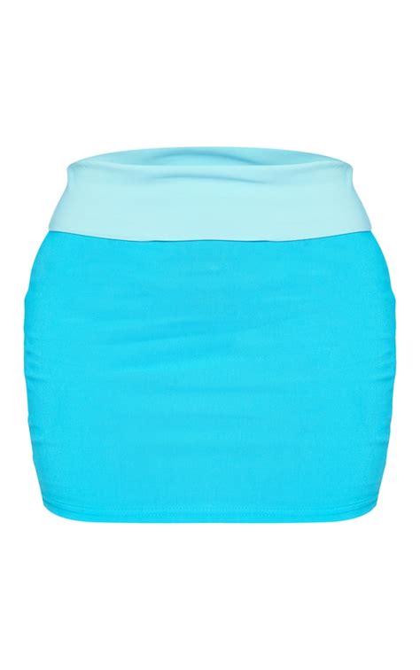 Bright Blue Stretch Fold Over Micro Mini Skirt Prettylittlething Ca