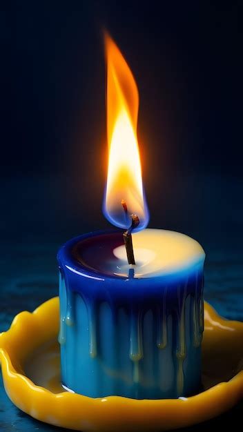 Premium AI Image | Burning candle in blue and yellow tones captured in ...