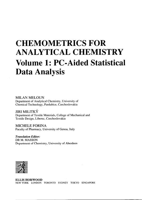 Pdf Book 029 Chemometrics For Analytical Chemistry Volume 1 Pc Aided