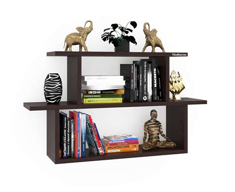 Madhuran Engineered Wood Wall Mounted Shower Books Storage Shelf Stand Tier 3 Wenge Kitchen