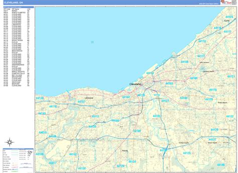 Cleveland Ohio Zip Code Wall Map (Basic Style) by MarketMAPS - MapSales