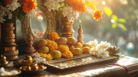 Traditional Vishu Kani Arrangement in Morning Sunlight Stock Photo ...