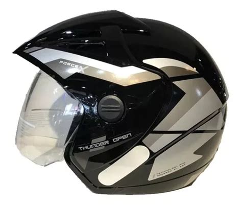 Capacete Moto Aberto Ebf Thunder Open Force X Preto Prata