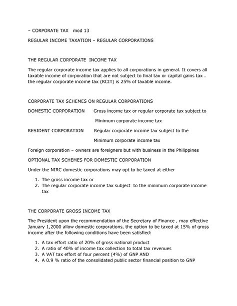 Module 13 Corp Tax Income Taxation Banggawan Chapter 13 Corporate