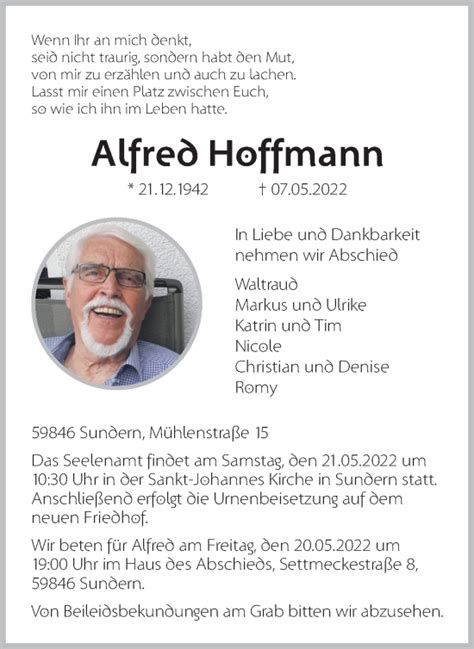 Traueranzeigen Von Alfred Hoffmann Trauer In Nrwde