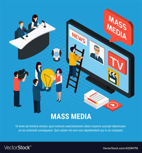 News Agency Isometric Background Royalty Free Vector Image