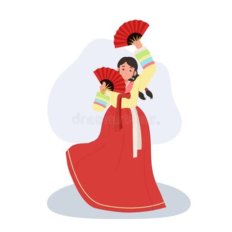 Korean Woman in Hanbok Performing Traditional Fan Dance Stock ...