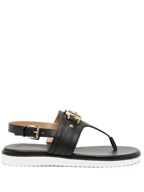 Michael Kors Rory Thong Leather Sandals In Black Modesens