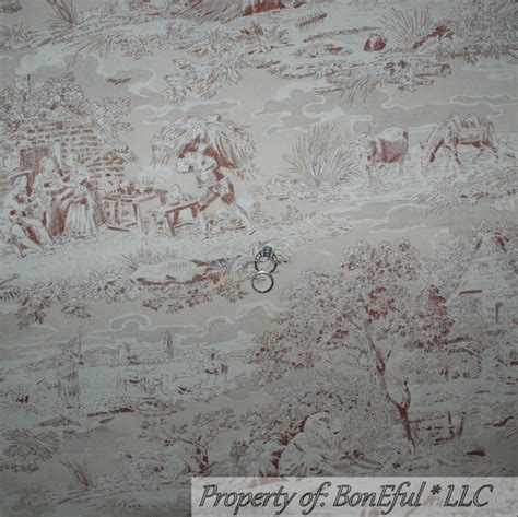 Boneful Fabric Fq Cotton Quilt Vtg Antique Brown Tan Flower Toile