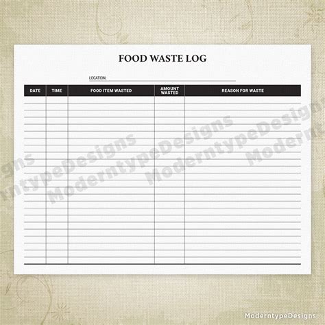 Food Waste Log Printable | Food waste, Printables, Waste