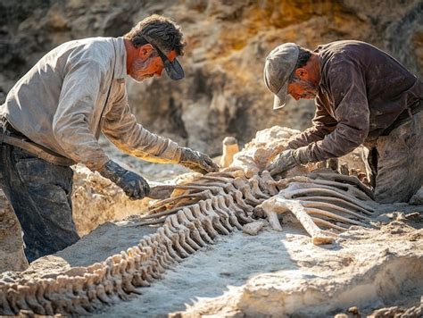 Paleontologists Working Together at Fossil Dig Site | Premium AI ...