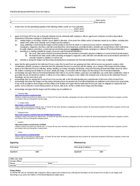 Ministerial And Premier Consent Creative Generation Doc Template