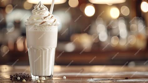 Premium Photo White Milkshake With White Heavy Cream In A