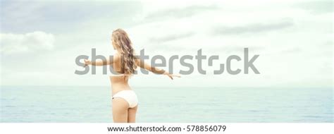 Beautiful Sexy Blond White Bikini Posing Stock Photo Shutterstock