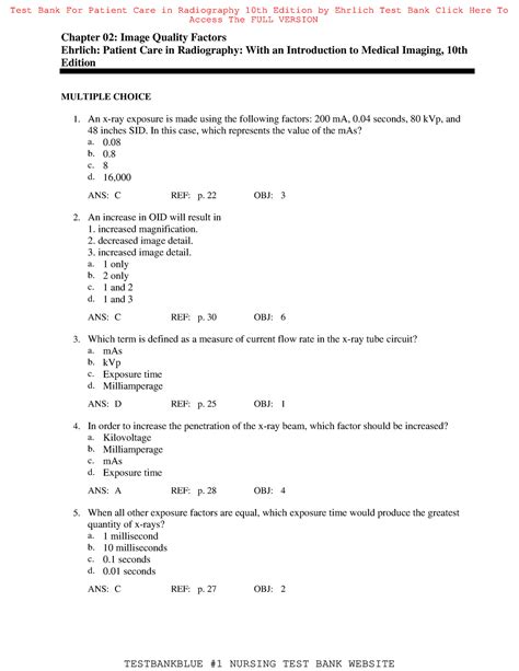 Test Bank For Patient Care In Radiography Th Edition By Ehrlich
